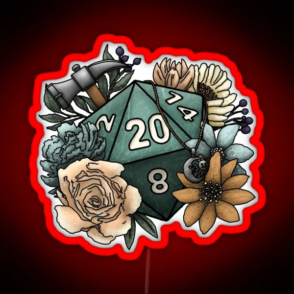 Cleric Class D20 Tabletop Gaming Dice RGB Neon Sign