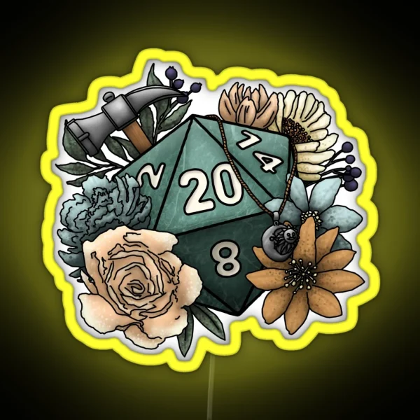 Cleric Class D20 Tabletop Gaming Dice RGB Neon Sign