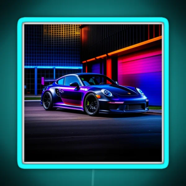 Close 911 Gt3 Rs On Rgb Background RGB Neon Sign