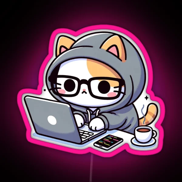 Coder Cat Coffee Fueled Sessions RGB Neon Sign
