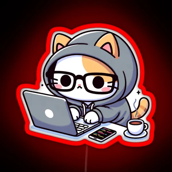 Coder Cat Coffee Fueled Sessions RGB Neon Sign