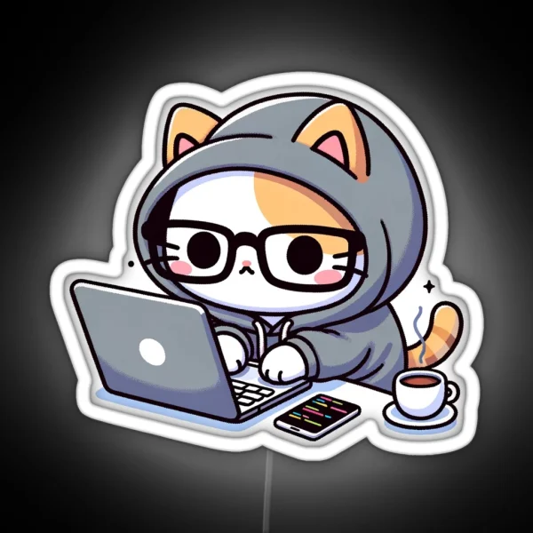 Coder Cat Coffee Fueled Sessions RGB Neon Sign