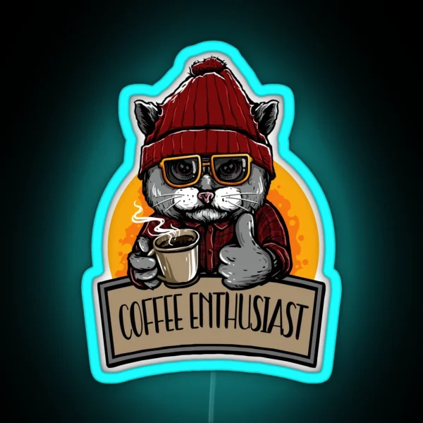 Coffee Enthusiast Funny Cat Pun Coffee Jokes RGB Neon Sign