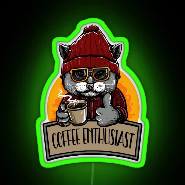Coffee Enthusiast Funny Cat Pun Coffee Jokes RGB Neon Sign