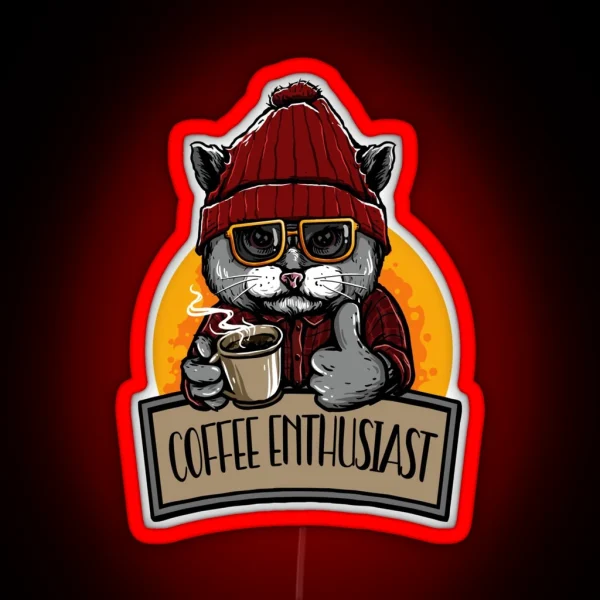 Coffee Enthusiast Funny Cat Pun Coffee Jokes RGB Neon Sign