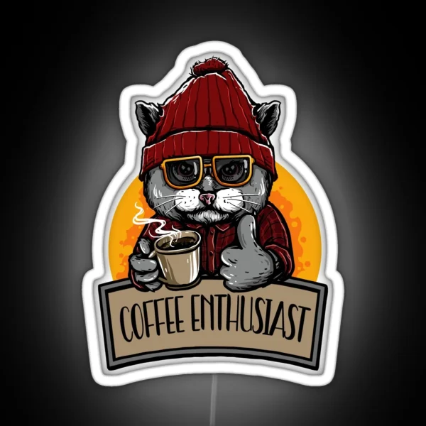 Coffee Enthusiast Funny Cat Pun Coffee Jokes RGB Neon Sign