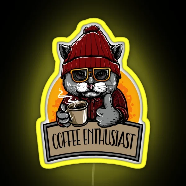 Coffee Enthusiast Funny Cat Pun Coffee Jokes RGB Neon Sign