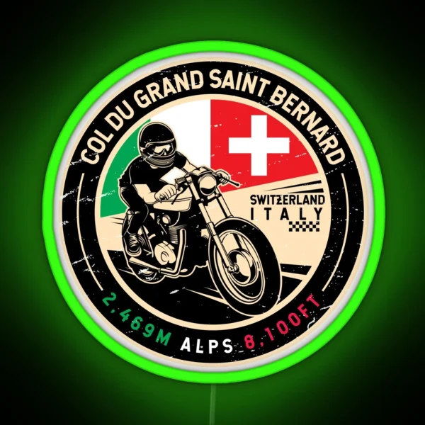 Col Du Grand Saint Bernard Italy Switzerland Motorcycle RGB Neon Sign