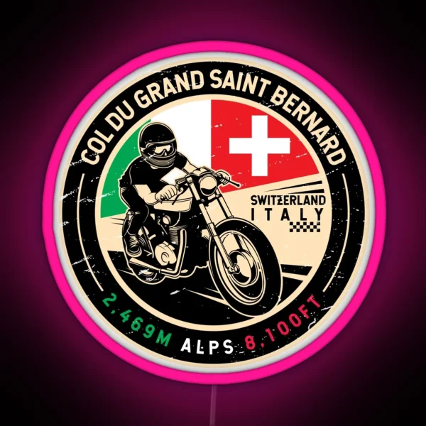 Col Du Grand Saint Bernard Italy Switzerland Motorcycle RGB Neon Sign