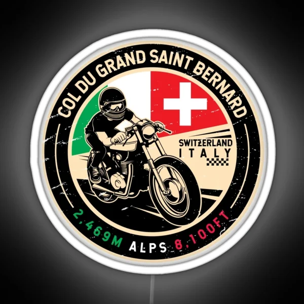 Col Du Grand Saint Bernard Italy Switzerland Motorcycle RGB Neon Sign
