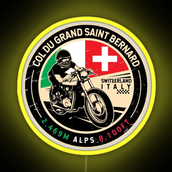 Col Du Grand Saint Bernard Italy Switzerland Motorcycle RGB Neon Sign
