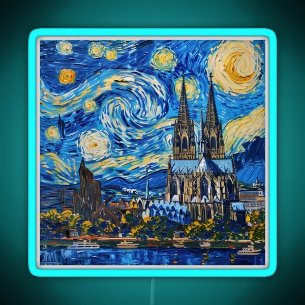 Cologne Cathedral Painting In The Style Of RGB Neon Sign