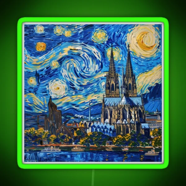 Cologne Cathedral Painting In The Style Of RGB Neon Sign