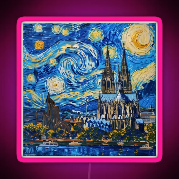 Cologne Cathedral Painting In The Style Of RGB Neon Sign