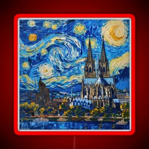 Cologne Cathedral Painting In The Style Of Vincent Van Gogh RGB Neon Sign