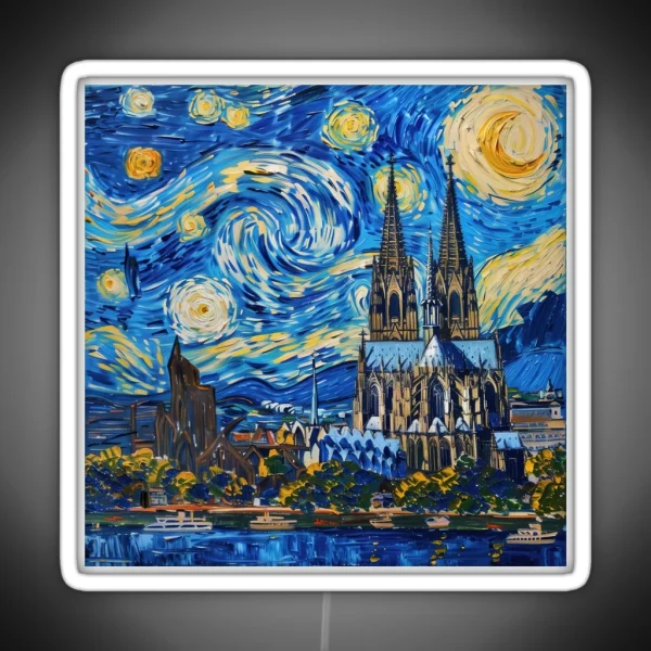 Cologne Cathedral Painting In The Style Of RGB Neon Sign