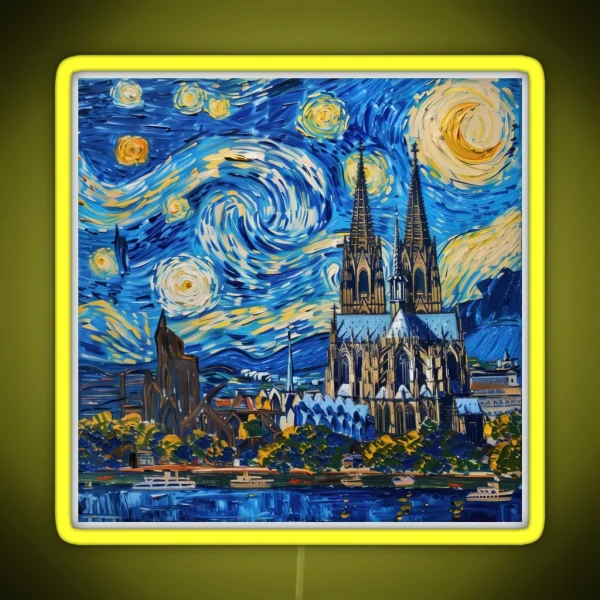 Cologne Cathedral Painting In The Style Of RGB Neon Sign