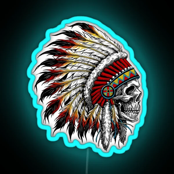 Colorful Native American Chief Skull RGB Neon Sign