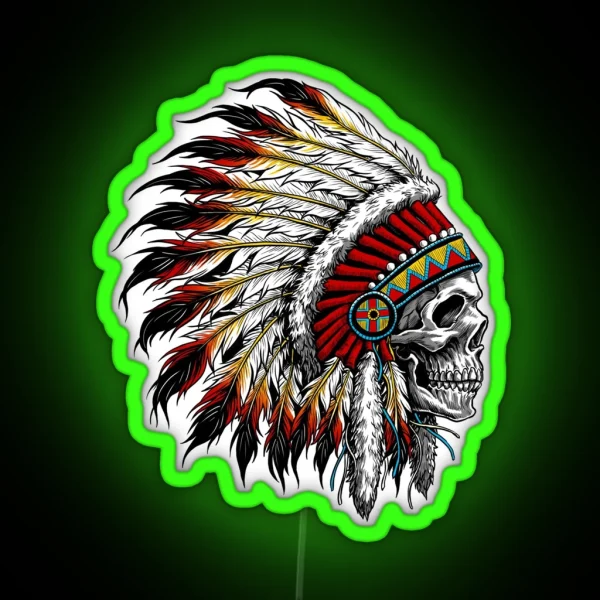 Colorful Native American Chief Skull RGB Neon Sign