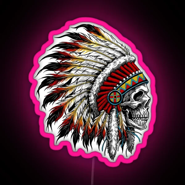 Colorful Native American Chief Skull RGB Neon Sign