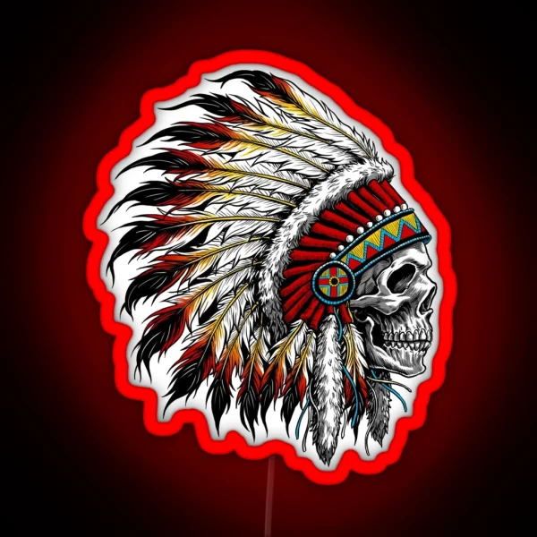 Colorful Native American Chief Skull RGB Neon Sign