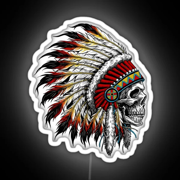 Colorful Native American Chief Skull RGB Neon Sign