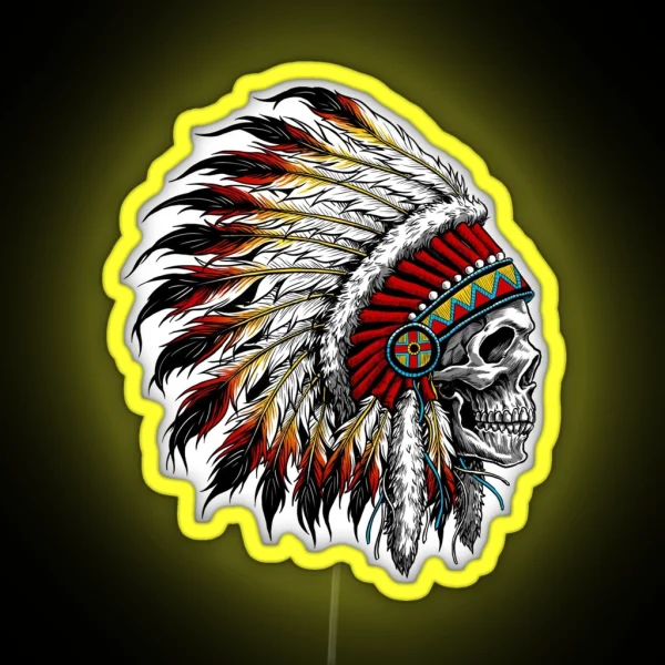 Colorful Native American Chief Skull RGB Neon Sign