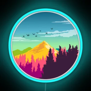 Colorful Nature Landscape Mountain And Forest Scene With Happy Birds RGB Neon Sign