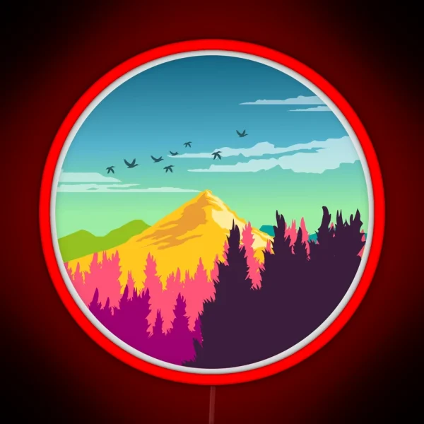 Colorful Nature Landscape Mountain And Forest Scene With Happy Birds RGB Neon Sign