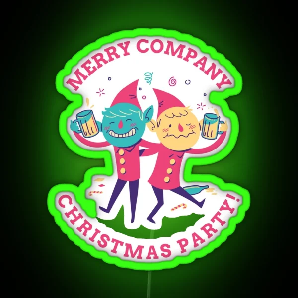 Company Office Christmas Party Drinking Elves RGB Neon Sign