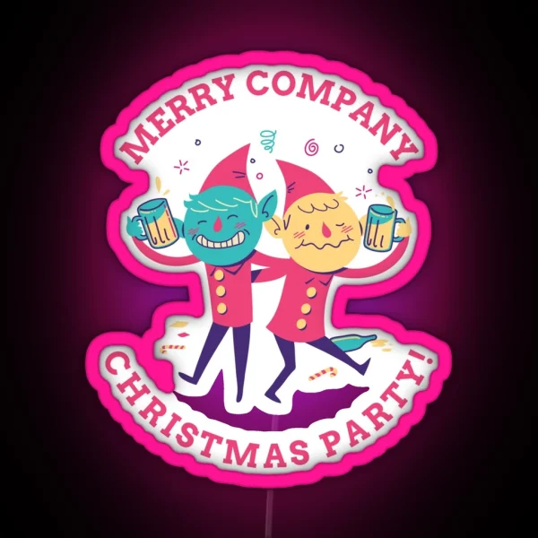 Company Office Christmas Party Drinking Elves RGB Neon Sign