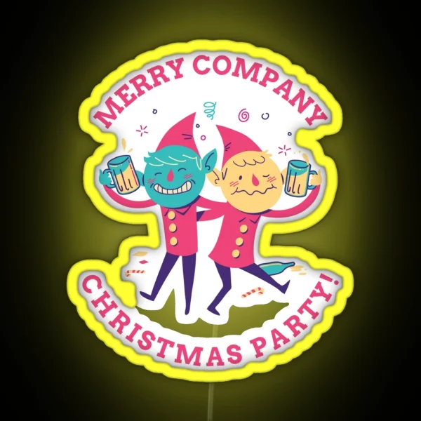 Company Office Christmas Party Drinking Elves RGB Neon Sign