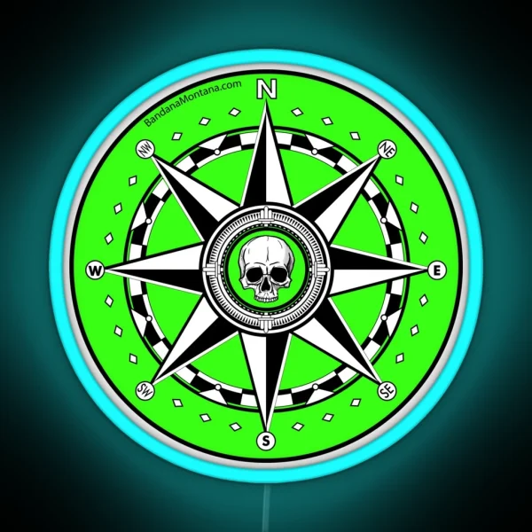 Compass Rose With Skull Center Fluorescent RGB Neon Sign