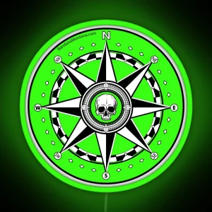 Compass Rose With Skull Center Fluorescent Green RGB Neon Sign