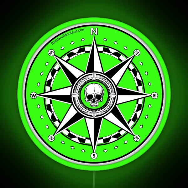 Compass Rose With Skull Center Fluorescent RGB Neon Sign
