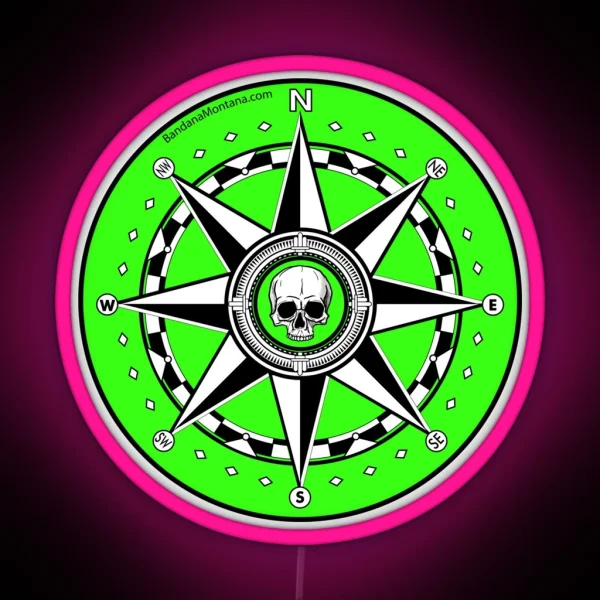 Compass Rose With Skull Center Fluorescent RGB Neon Sign