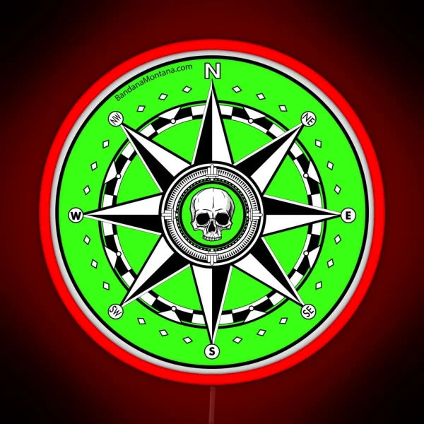 Compass Rose With Skull Center Fluorescent RGB Neon Sign