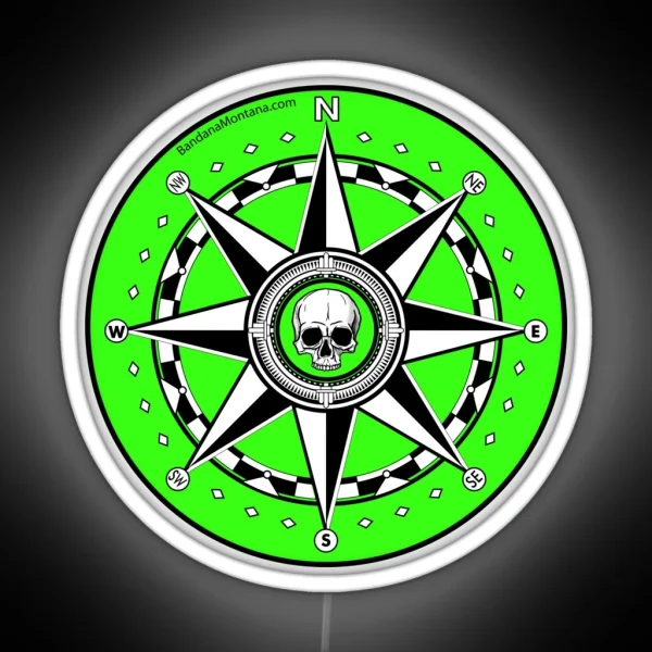 Compass Rose With Skull Center Fluorescent RGB Neon Sign
