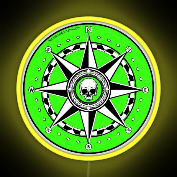Compass Rose With Skull Center Fluorescent RGB Neon Sign