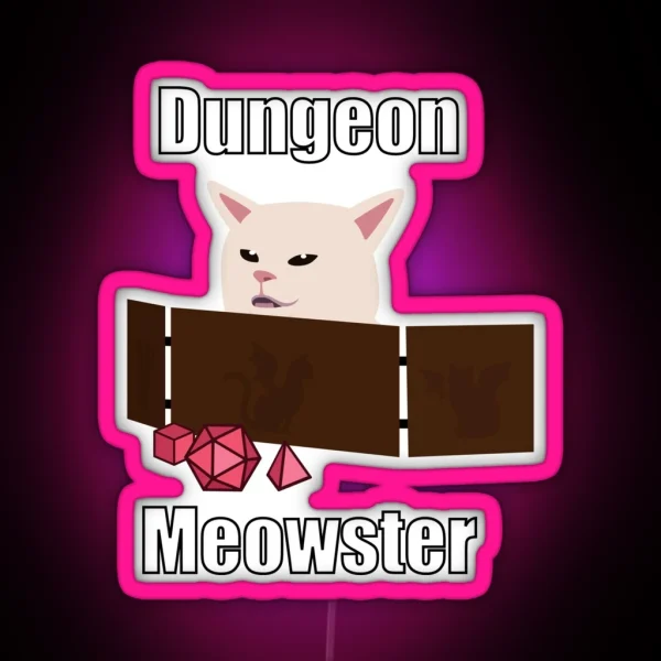 Confused Cat At Dnd Table Dungeon Meowster Cat Meme RGB Neon Sign