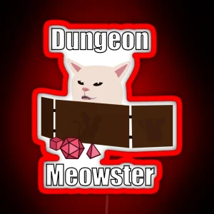 Confused Cat At Dnd Table Dungeon Meowster Cat Meme RGB Neon Sign