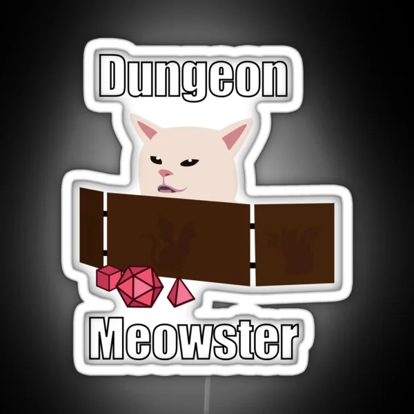 Confused Cat At Dnd Table Dungeon Meowster Cat Meme RGB Neon Sign