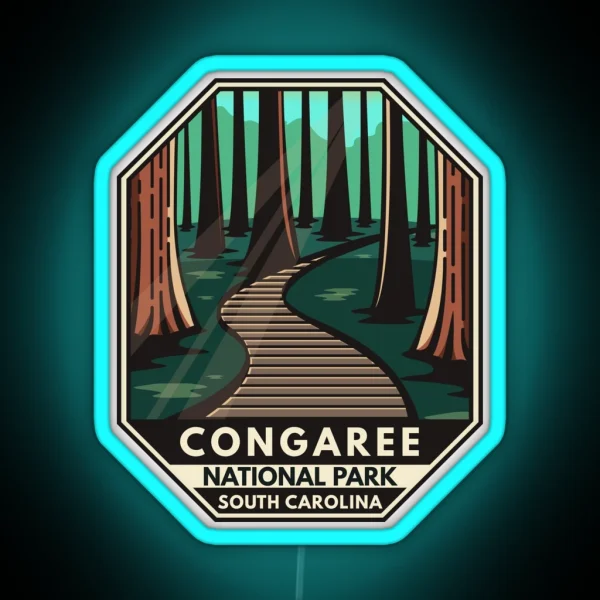 Congaree National Park Retro Emblem RGB Neon Sign