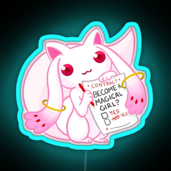 Contract With The Devil Pastel Pink Kyubey RGB Neon Sign