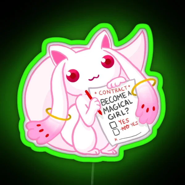 Contract With The Devil Pastel Pink Kyubey RGB Neon Sign