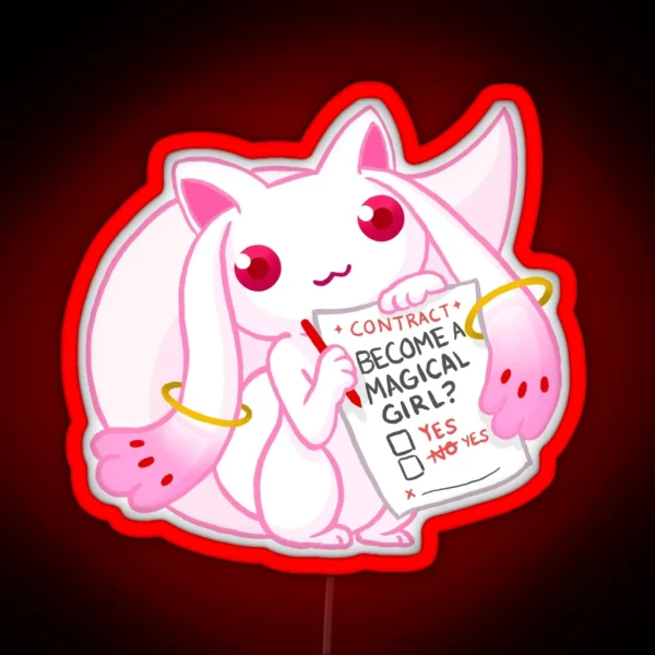 Contract With The Devil Pastel Pink Kyubey RGB Neon Sign