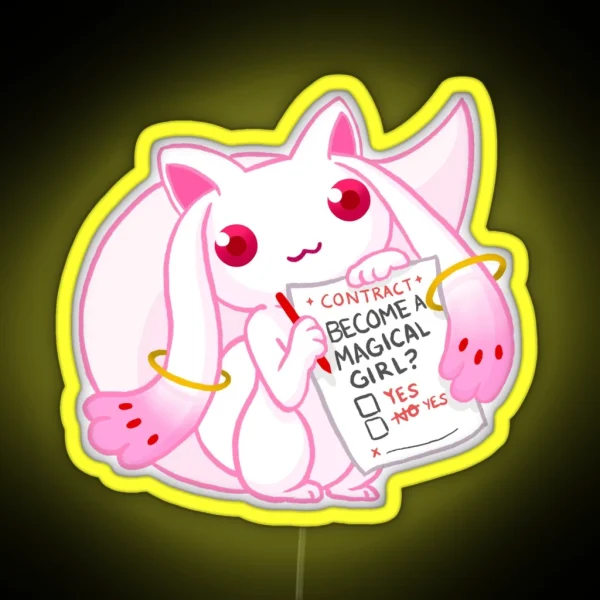 Contract With The Devil Pastel Pink Kyubey RGB Neon Sign