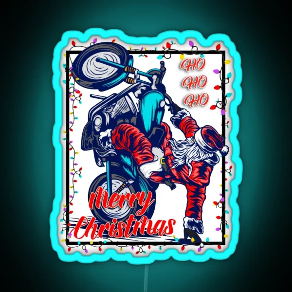 Cool Biker Santa Funny Christmas Gift RGB Neon Sign