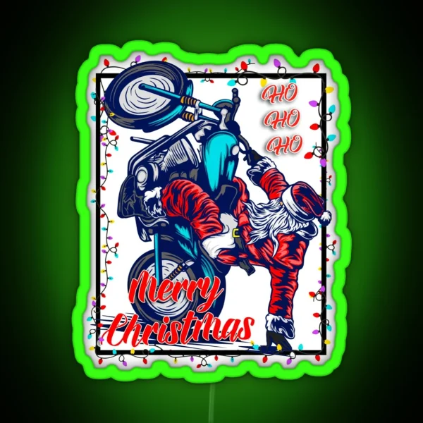Cool Biker Santa Funny Christmas Gift RGB Neon Sign