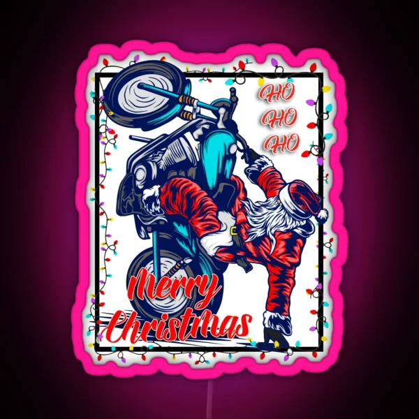 Cool Biker Santa Funny Christmas Gift RGB Neon Sign